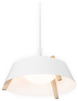 Casia 18" LED Pendant, Gloss White, White Washed Oak, 3500k