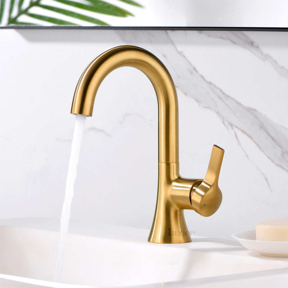 Luxier BSH11-S Single-Handle Bathroom Faucet with Drain, Brushed Gold
