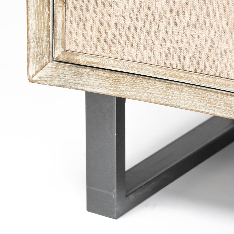 Bellefontaine Natural Fir Veneer And Black Metal Frame Accent Cabinet