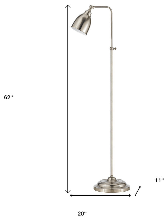 62" Nickel Adjustable Traditional Shaped Floor Lamp With Nickel Dome Shade