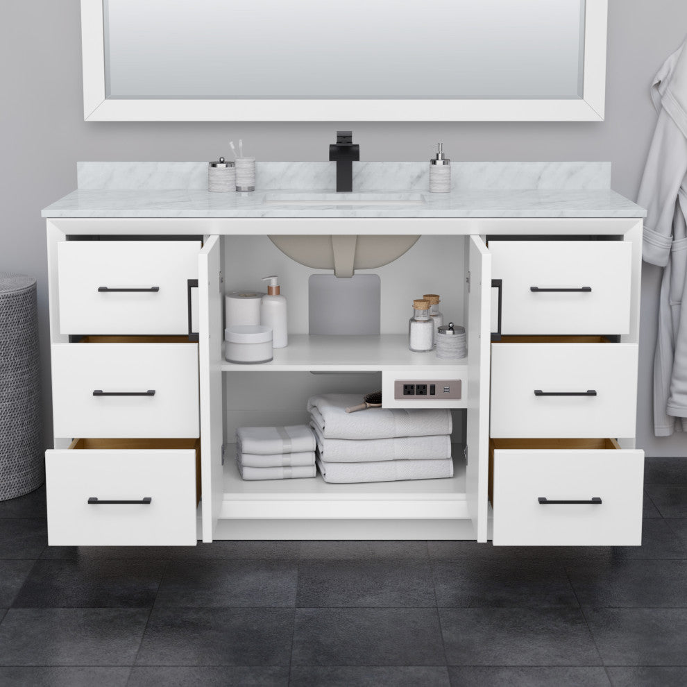 Strada 60" Single Vanity, Cultured Top, Nickel Trim