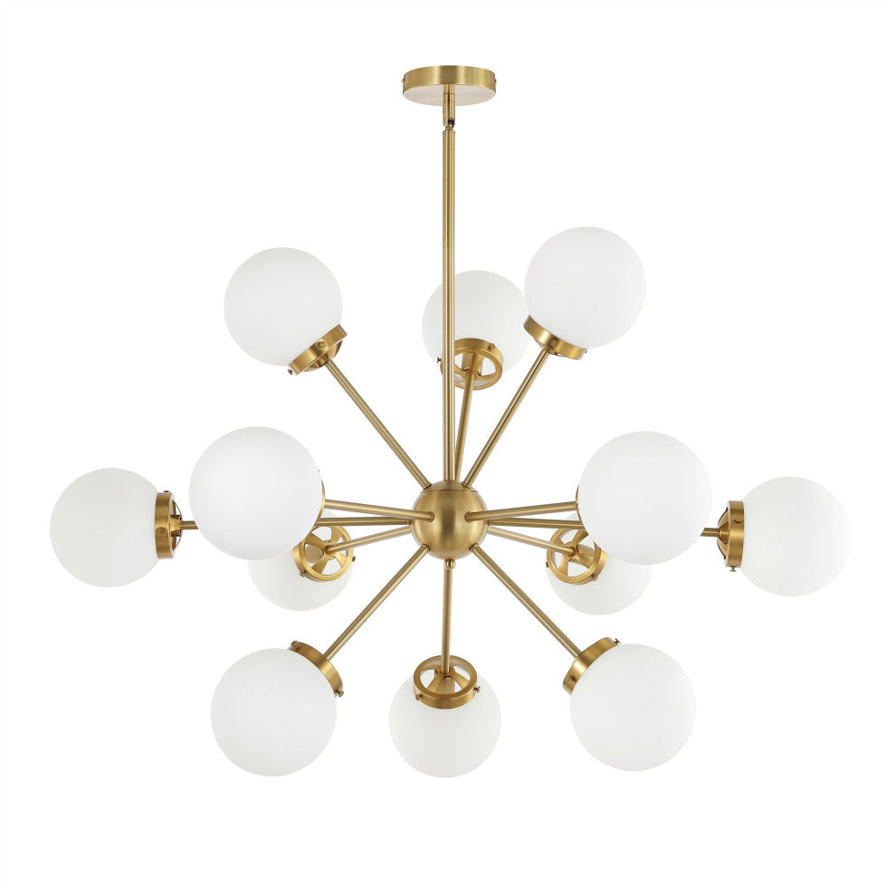 12-Light Dimmable Sputnik Sphere Chandelier, White Glass Shades
