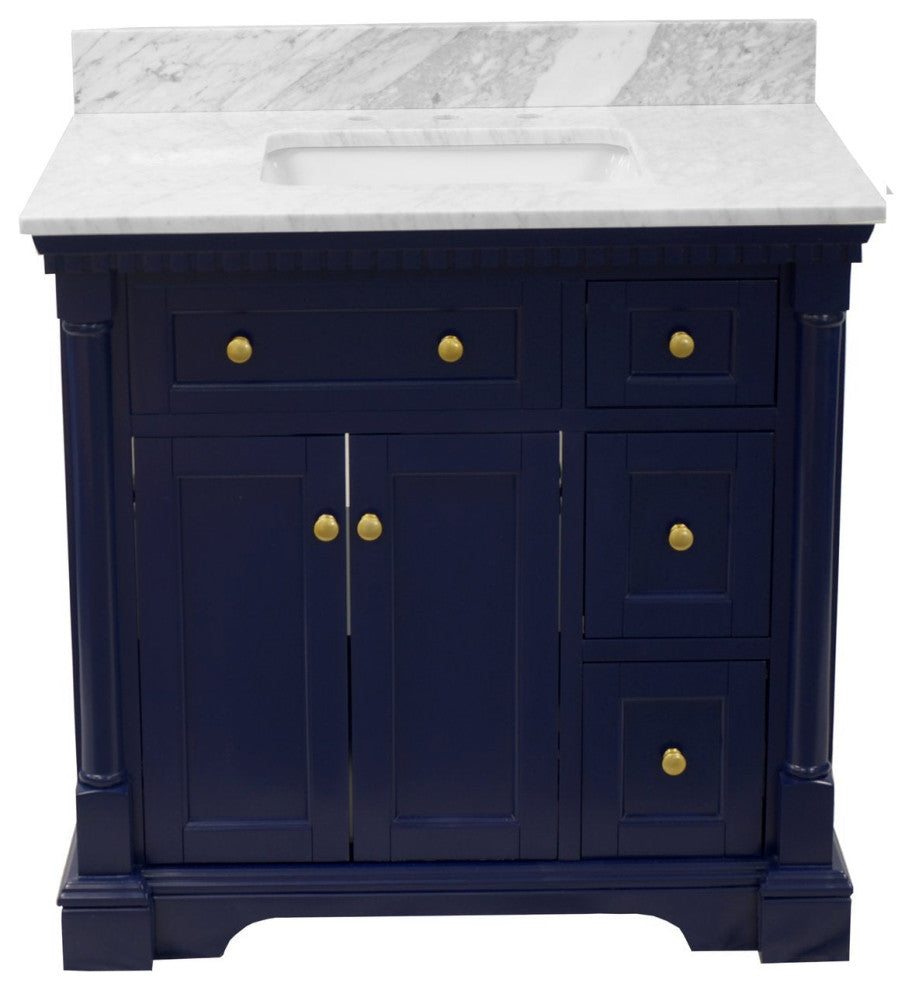 Sydney 36" Bathroom Vanity, Royal Blue, Carrara Marble