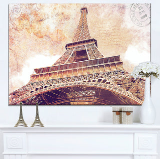 "Paris Eiffel Tower Paris Postcard Design" Cityscape Wall Art, 32"x16"