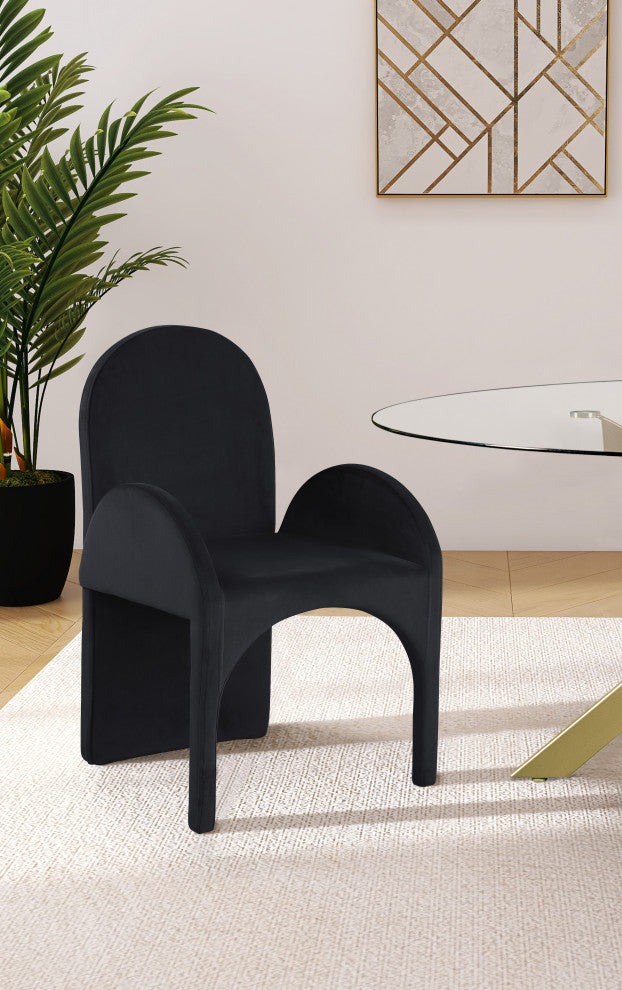 Summer Velvet Upholstered Dining Arm Chair (Set of 2), Black, Arm Chair