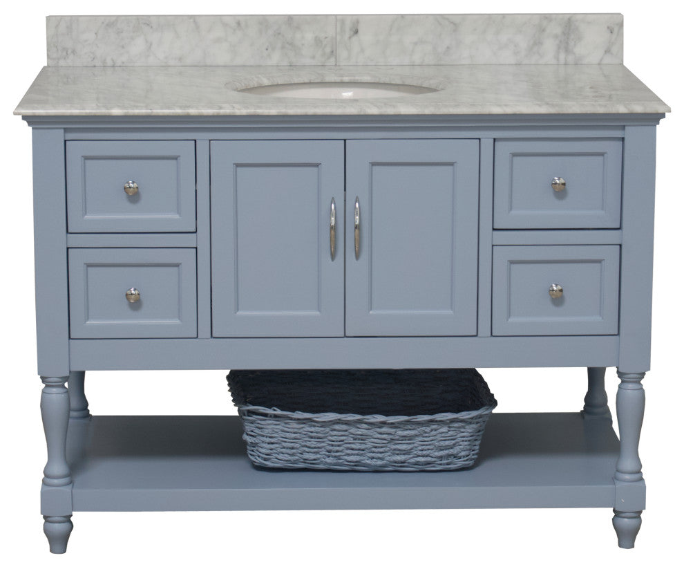 Beverly 48" Bathroom Vanity, Powder Blue, Carrara Marble