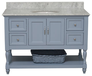 Beverly 48" Bathroom Vanity, Powder Blue, Carrara Marble