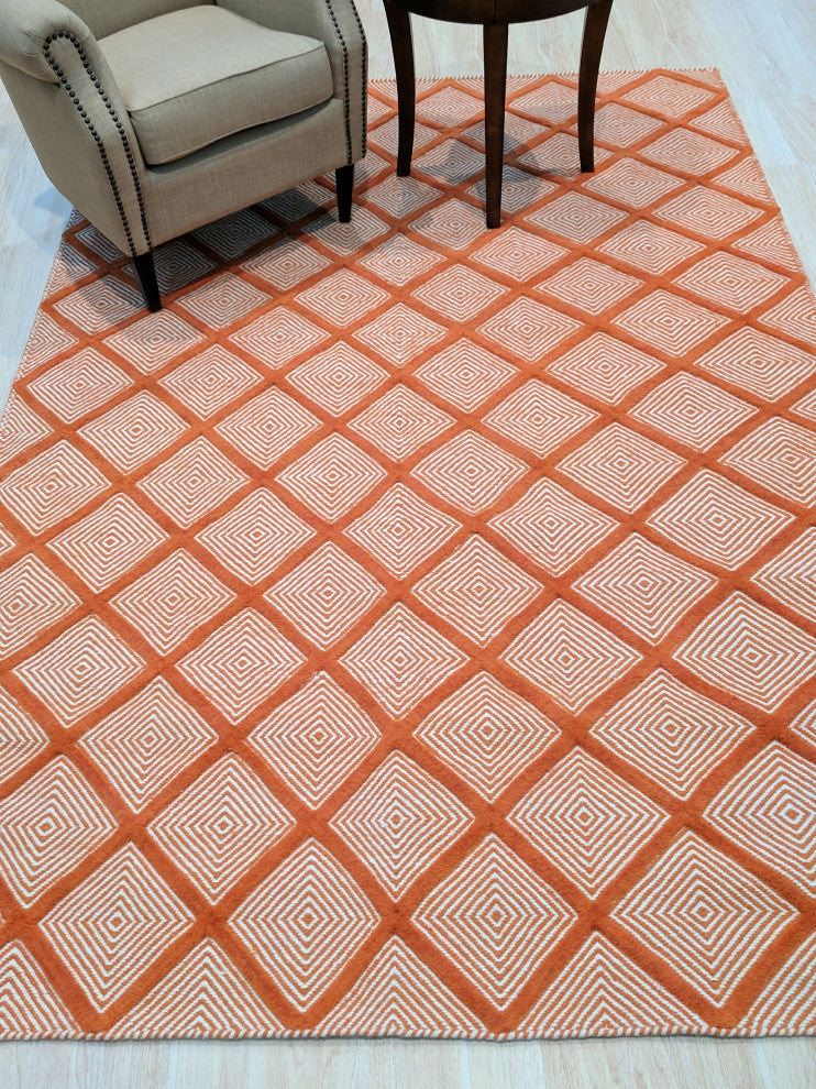 Handmade Wool Orange Transitional Trellis Xavier Rug, 9'x12'