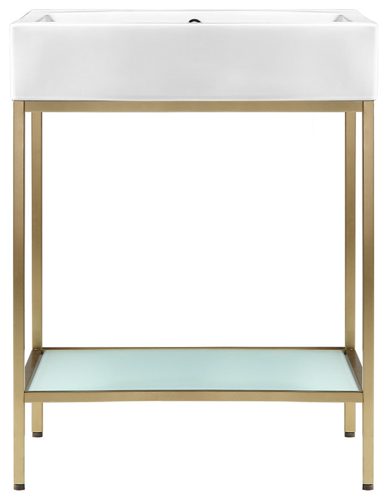 Pierre 24" Single, Freestanding, Open Shelf, Metal Frame Vanity, Gold