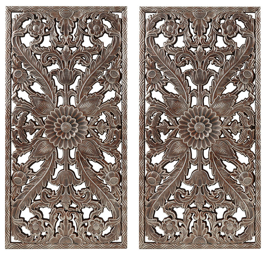 Madison Park Antique Carved Wooden Boho 2-Piece Wall Art Decor, Bronze, Bronze