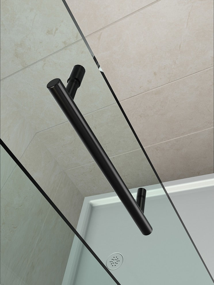 Langham Sliding Shower Door, Oil Rubbed Bronze With Left Drain Shower Base