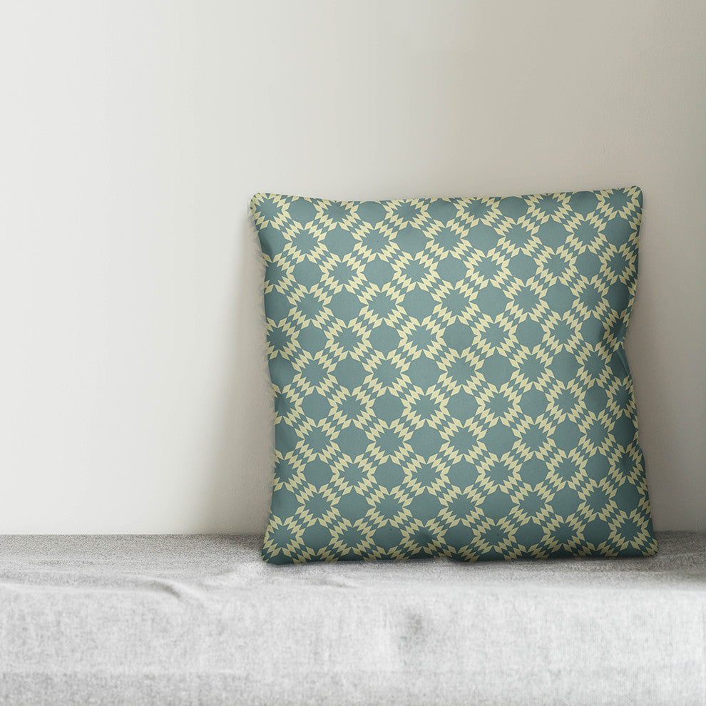 Folk Southwestern Pattern, Blue Outdoor Throw Pillow, 18"x18"