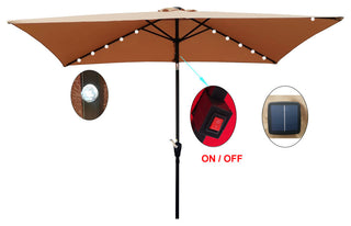 Rectangular 10' Patio Solar LED Lighted Outdoor Market Umbrella, Brown