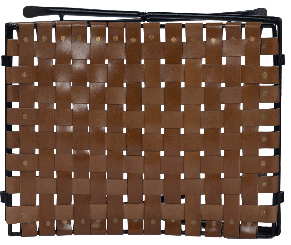 Karma Brown Woven Leather Stool