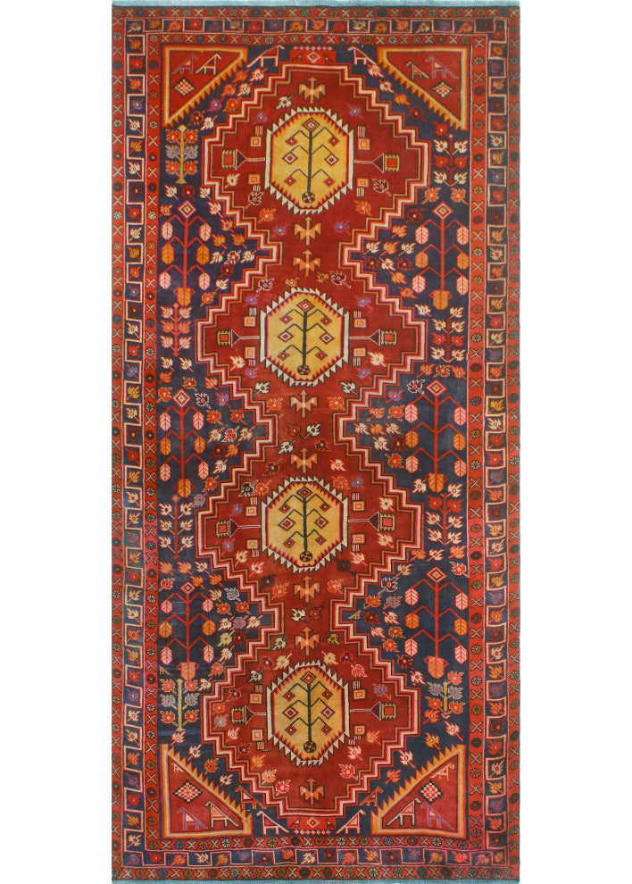 Fine Vintage Distressed Birche Burgundy/Navy Runner, 4'10x10'6