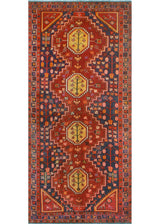 Fine Vintage Distressed Birche Burgundy/Navy Runner, 4'10x10'6