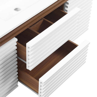 Render 48" Wall-Mount Bathroom Vanity, White Walnut White