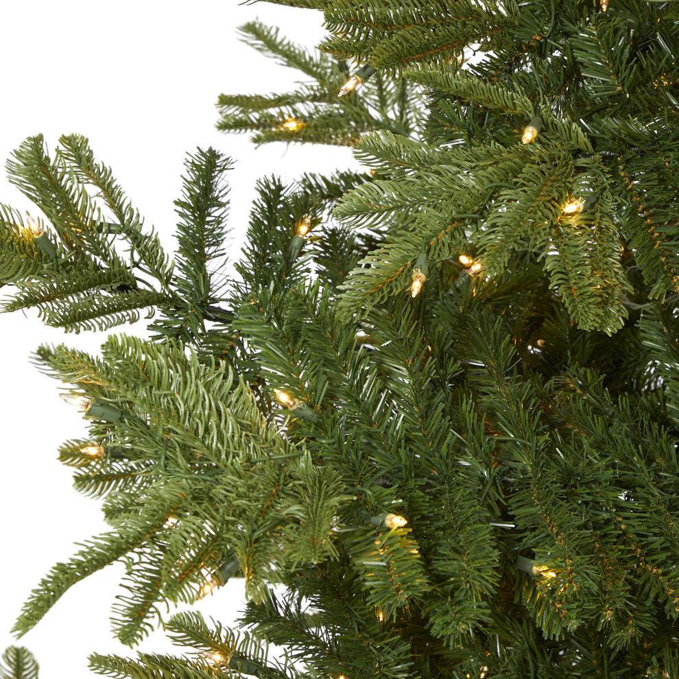 9' Layered Washington Spruce Faux Xmas Tree W/ Clear Lights & Bendable Branches
