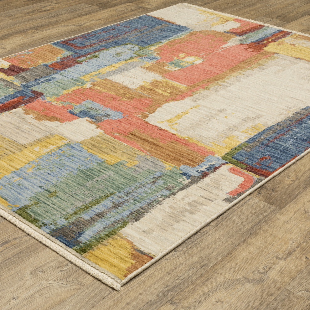 Saturn Painted Abstract Multi/Pink Wool Blend Area Rug 6'7" x 9'6"