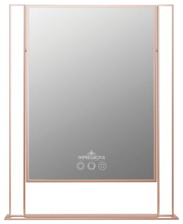Nouveau Tri Tone LED Makeup Mirror with Geometric Frame, Rose Gold