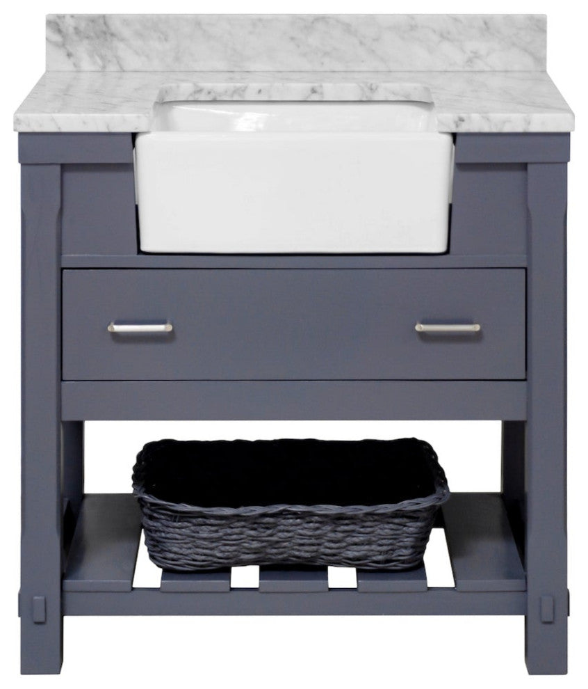 Charlotte 36" Bathroom Vanity, Marine Gray, Carrara Marble Top