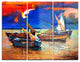 "Fishing Boats Under Blue Sky" Painting Metal Wall Art, 3 Panels, 36"x28"