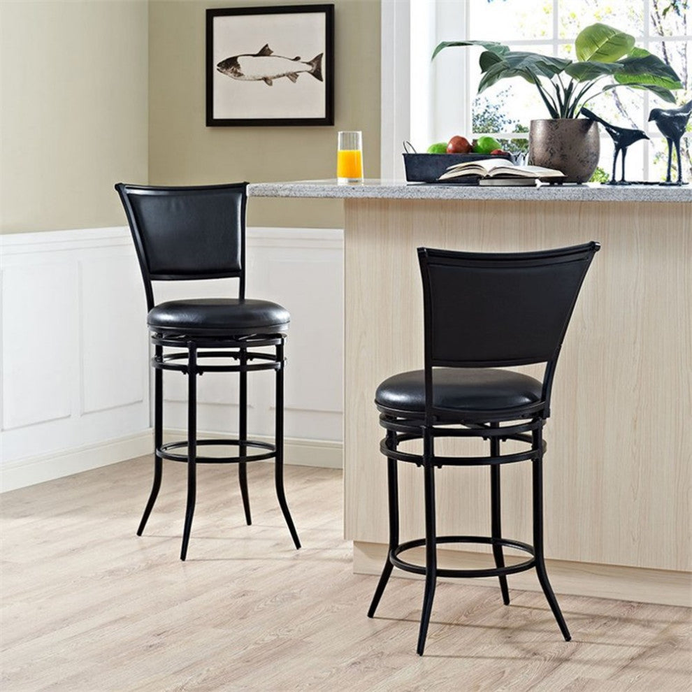 Crosley Rachel 30" Faux Leather Upholstered Swivel Bar Stool in Black