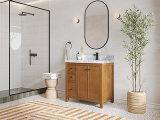 Chicago Venner Teak 36" Right Offset Vanity, Dark Natural 2" Carrara Quartz