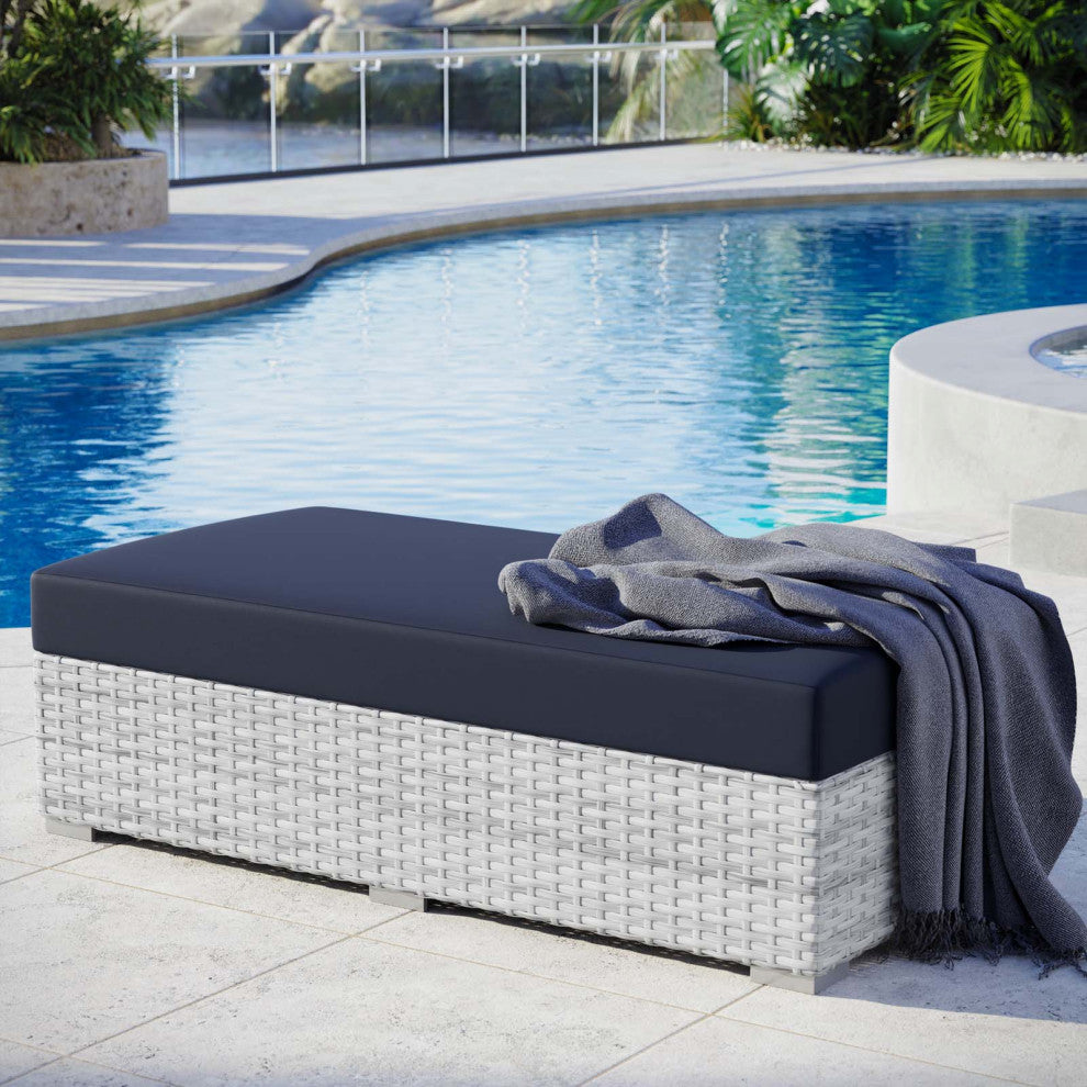 Convene Outdoor Patio Rectangular Ottoman Light Gray Navy