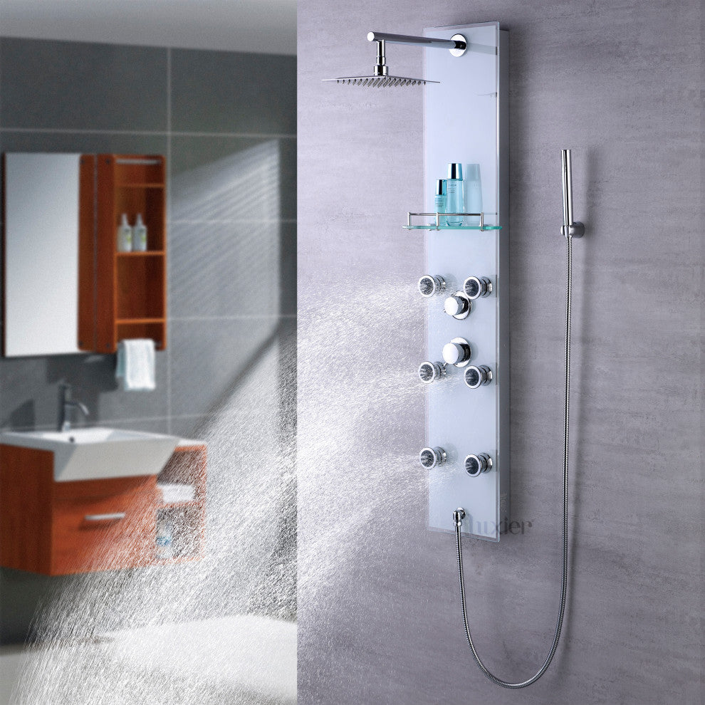 Luxier 51" 6-Jet Shower Panel With Rainfall Shower Head Hand Shower, White