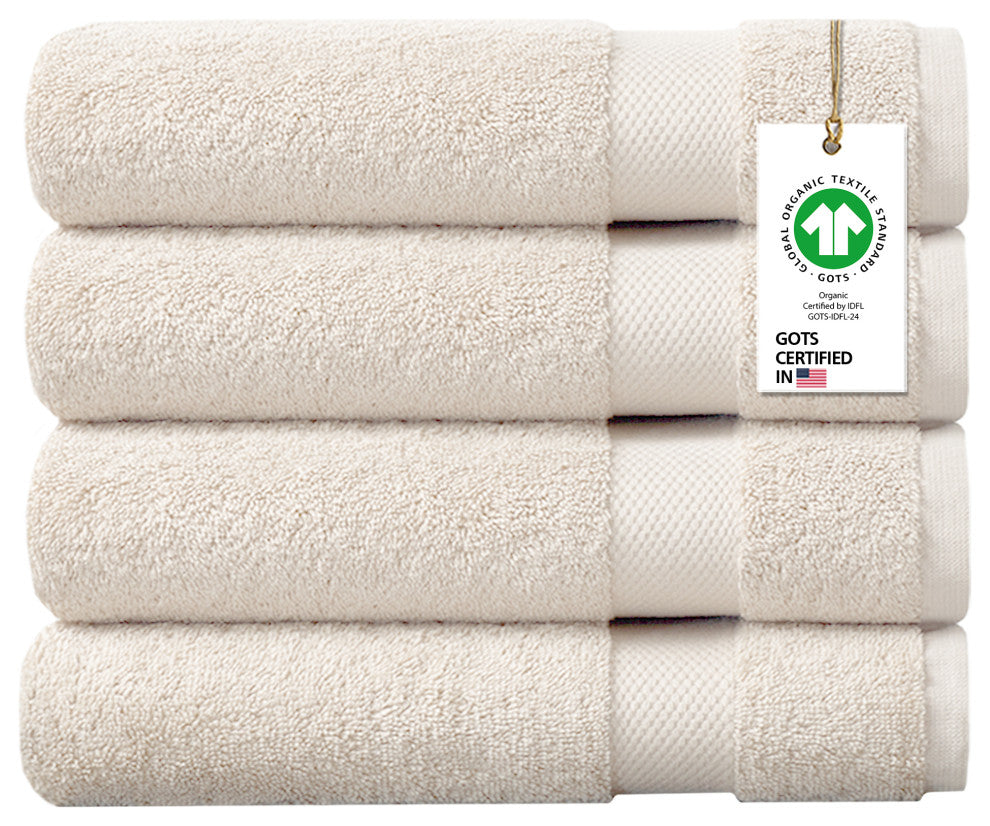 Organic Cotton Feather Touch Hand Towel, Quick Dry, 650 GSM , Pack of 4, 20"X30", Ivory