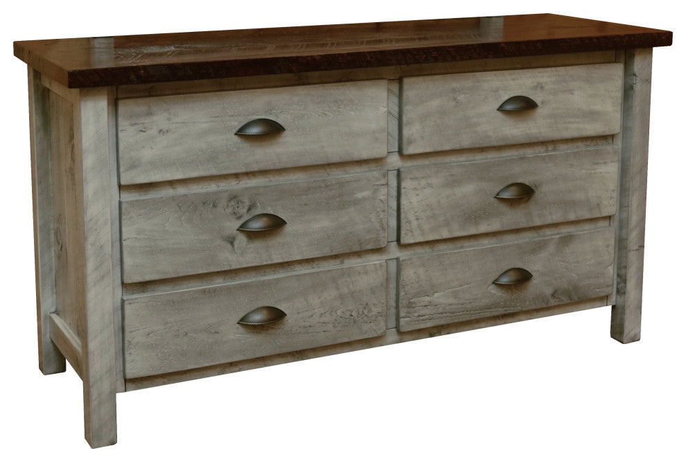 Rustic Barn Wood Style Timber Peg 6-Drawer, Thunder White and Michael's Cherry, Dresser