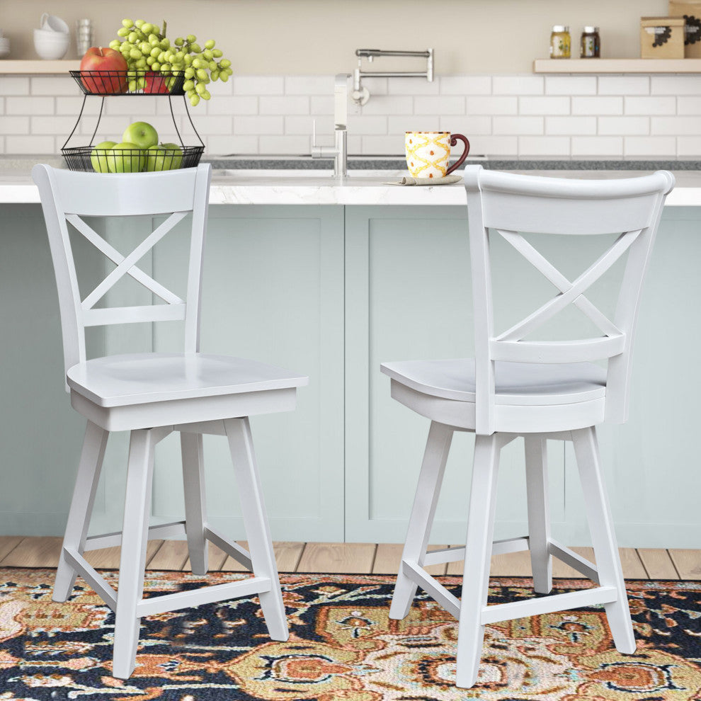 Charlotte Counter Height Stool with 24 in. H Swivel Seat in White