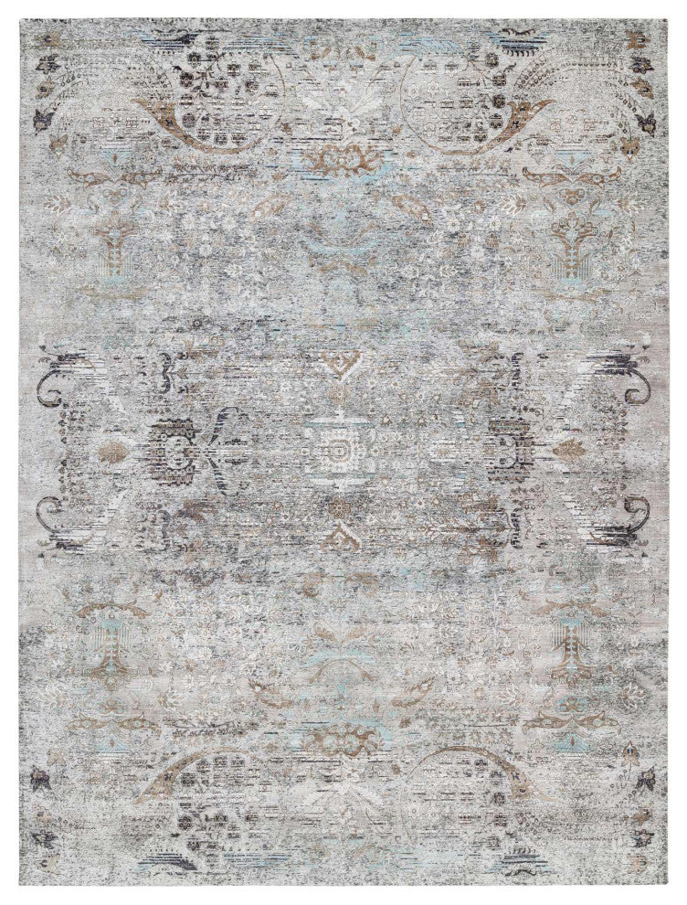 Gray Silk, Textured Wool Hand Knotted Modern Persian Oversized Rug13'9"x18'1"