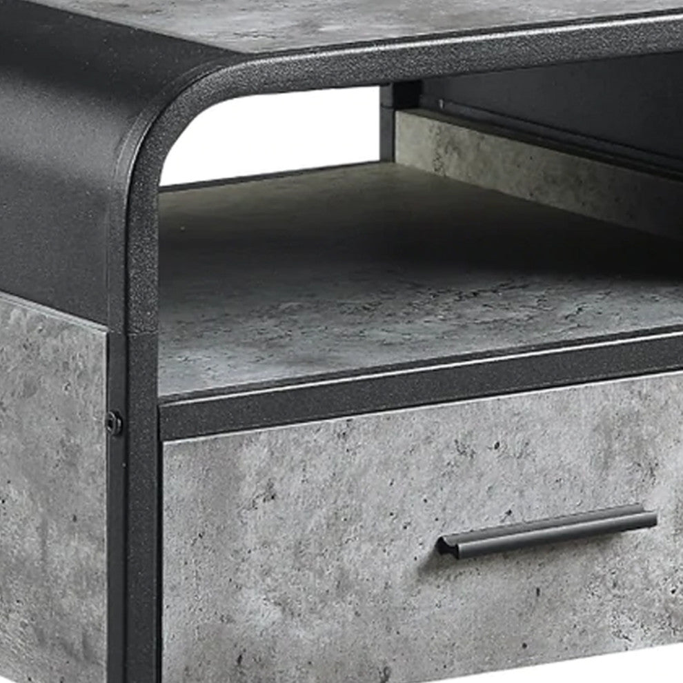 Benzara BM276255 22" Modern End Table With 1 Drawer, Metal Handles, Gray/Black