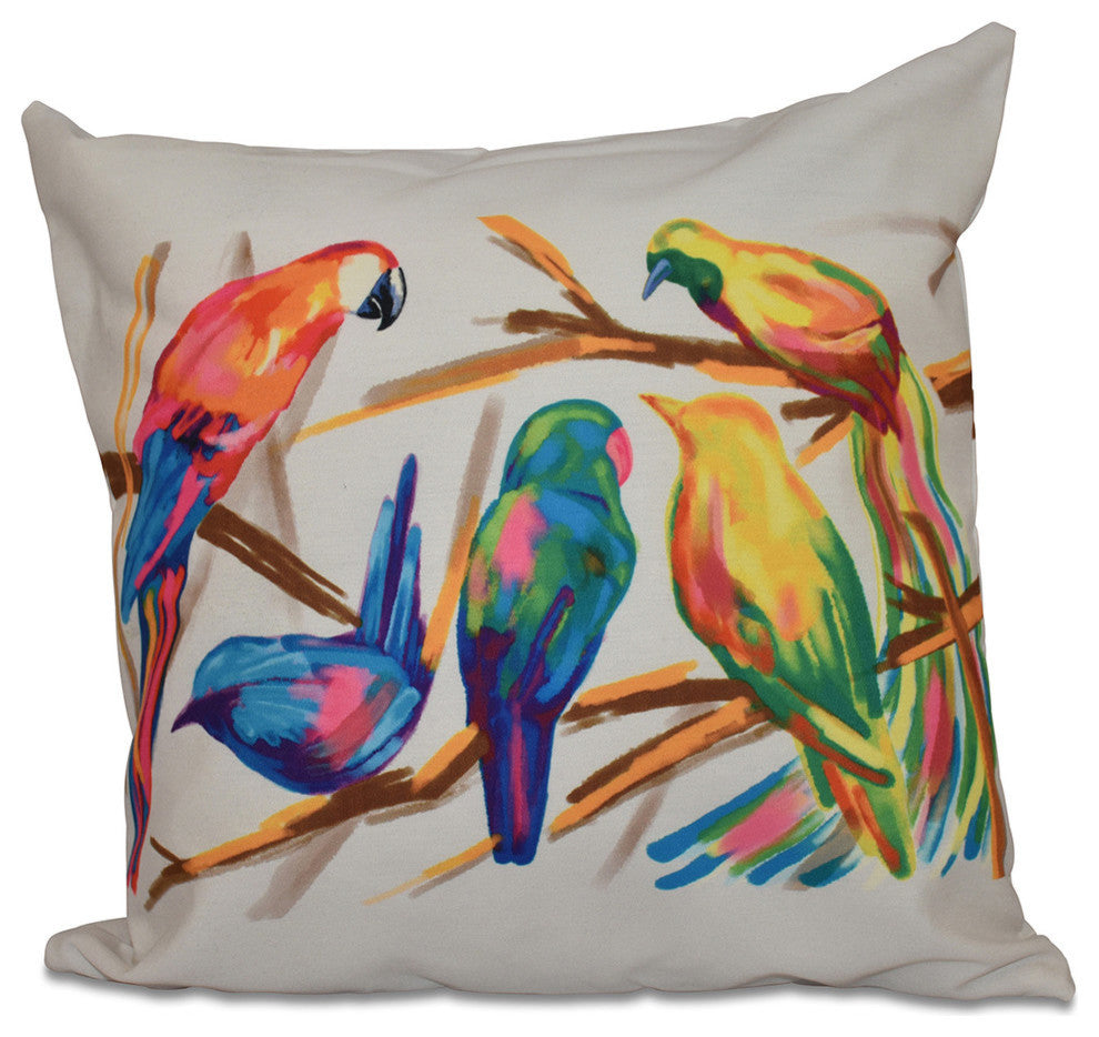 Happy Birds Print Pillow, Bisque, 20"x20"