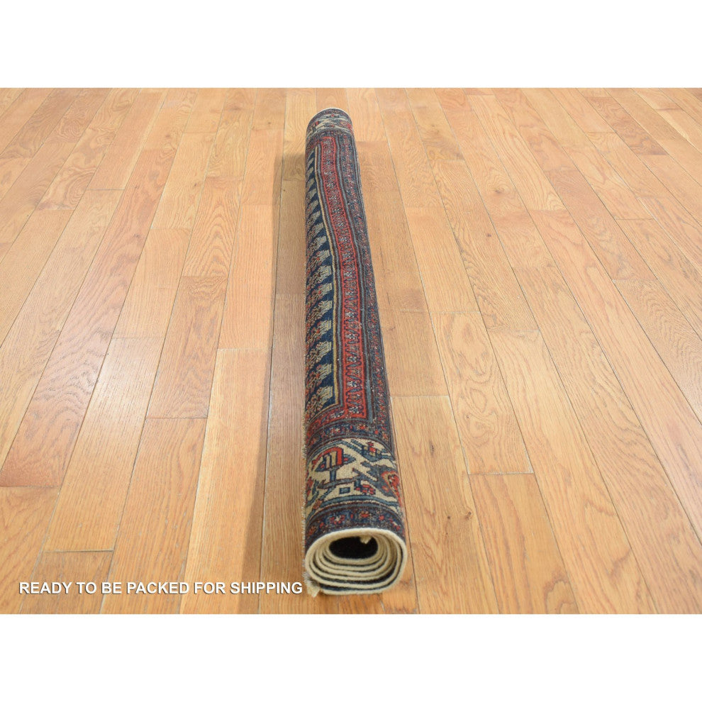 Yankees Blue, Antique Persian Senneh, Hand Knotted Pure Wool Rug, 4'x6'