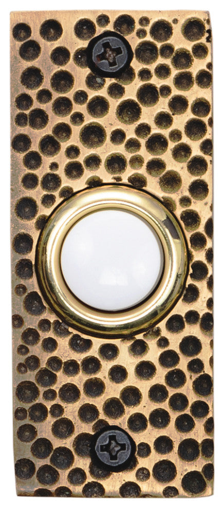 Solid Brass Small Hammered Plate Doorbell in 4 Finishes, Antique Brass