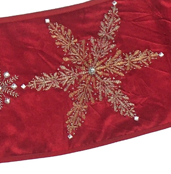Handmade Adjustable Christmas Tree Collar - Silver Snowflakes on Red Velvet