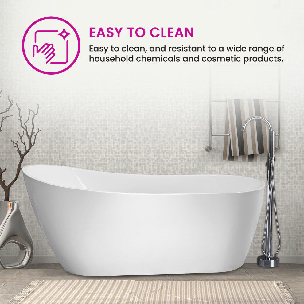 Vanity Art Freestanding Acrylic Soaking Bathtub, 67"
