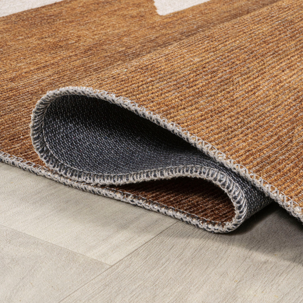 Chayton Minimalist Geometric Machine-Washable Area Rug, Rust/Cream, 5x8