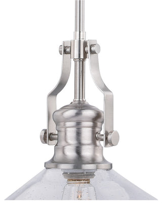 Beloit Farmhouse Pendant Ceiling Light Clear Glass, Satin Nickel, 9"wx17"hx9"d