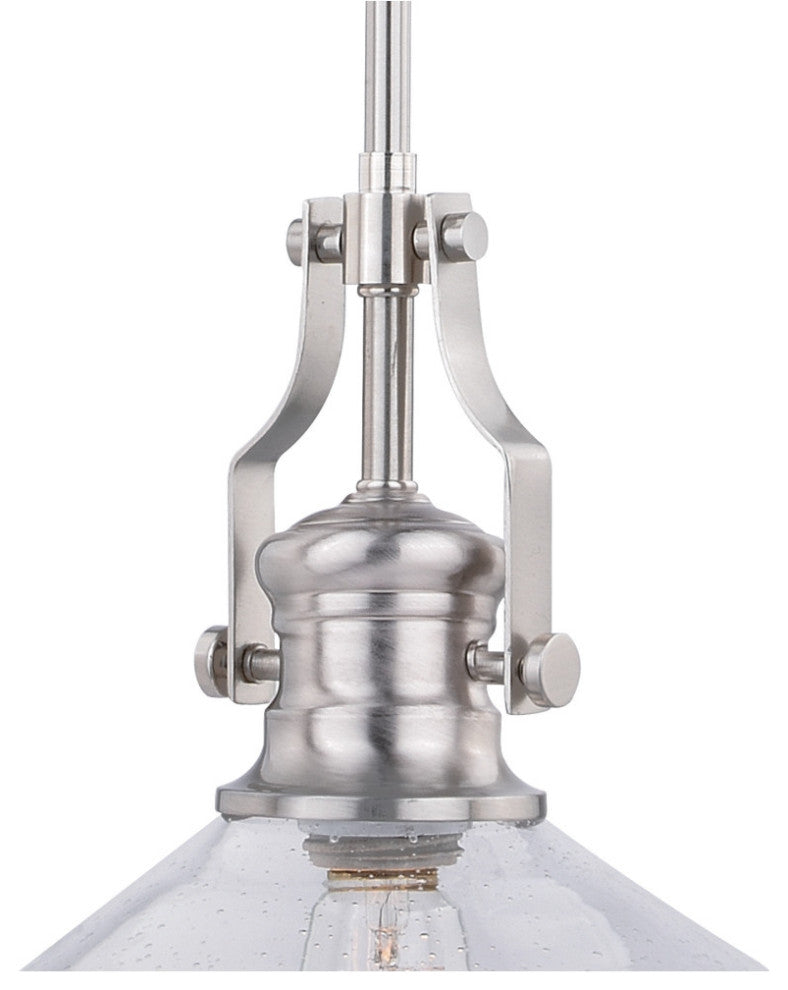 Beloit Farmhouse Pendant Ceiling Light Clear Glass, Satin Nickel, 9"wx17"hx9"d