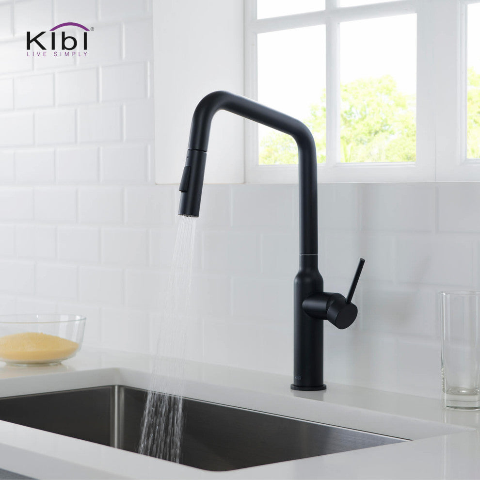 Macon Single Handle Pull Down Kitchen Faucet, Matte Black, W/ Soap Dispenser