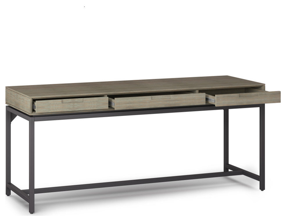 Banting Solid Hardwood Mid Century Wide Desk, Distressed Gray