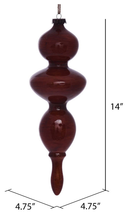 Vickerman MC198688 14" Copper Wood Grain Bubble Finial Ornament, Pack of 3