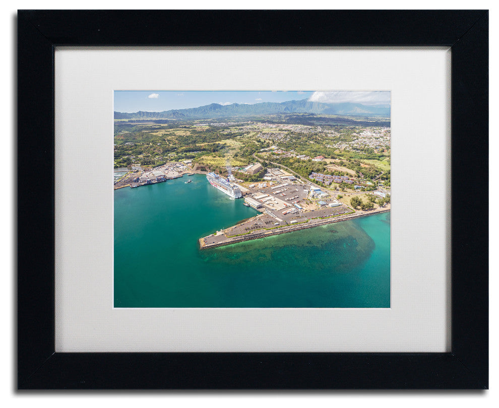 Pierre Leclerc 'Nawiliwili Harbor' Matted Framed Art, Black Frame, White, 14x11