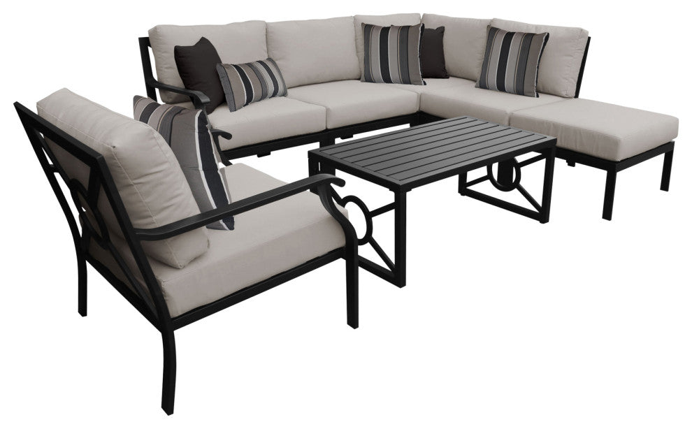 kathy ireland Madison Ave. 7 Piece Aluminum Patio Furniture Set 07f, Almond