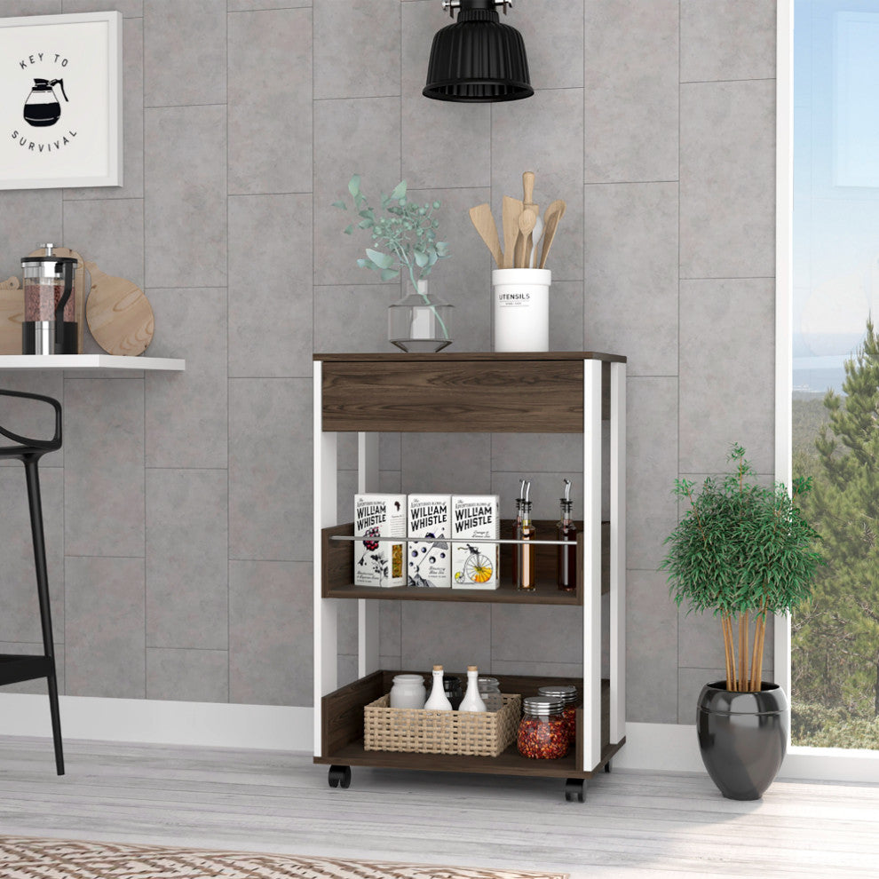Kitchen Cart Coron, Kitchen, White / Dark Walnut