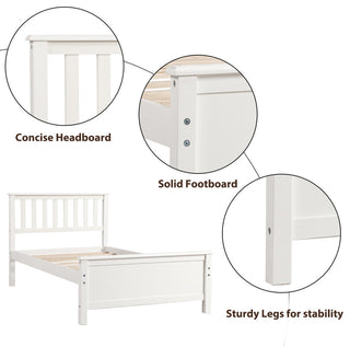 Gewnee Wood Twin Size Platform Bed with Headboard and Footboard in White